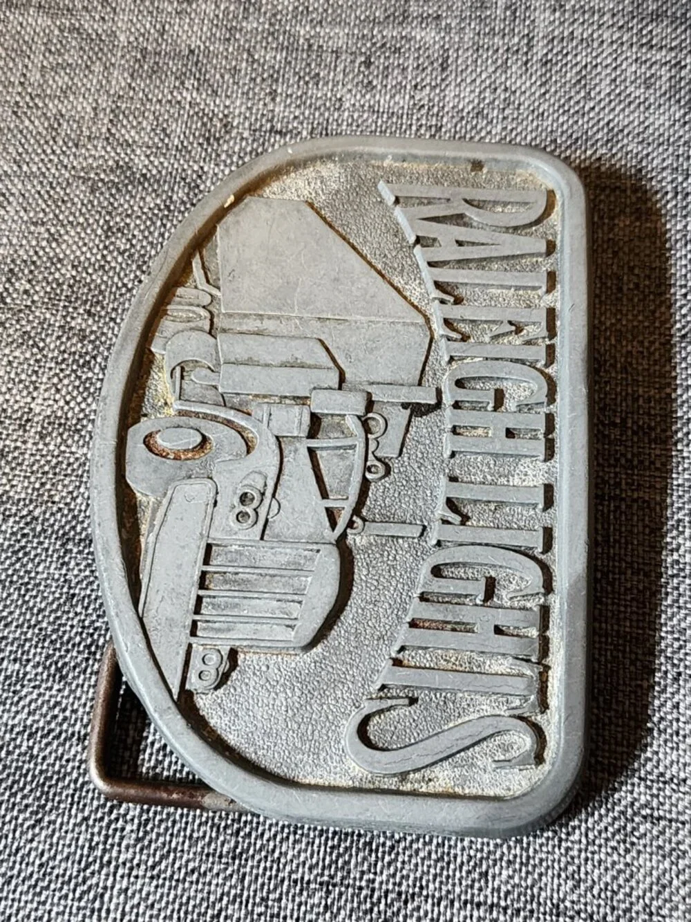 Vintage Raleigh Lights Semi Truck Big Rig Trucker Silver Metal Belt Buckle